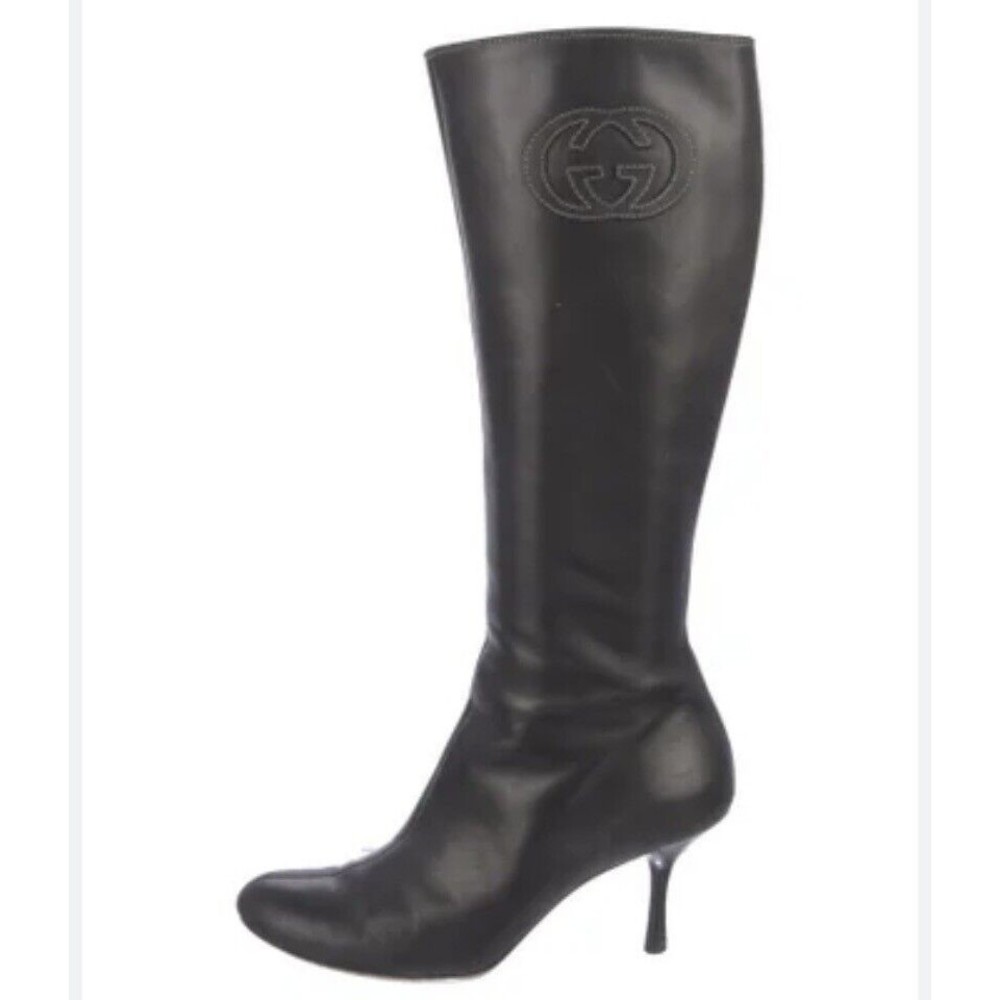 GUCCI Interlocking G Logo Leather Tall Boots Size 9.5 B - Picture 3 of 16